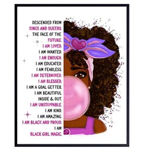 african american girl wall art – black art – inspirational positive quotes wall decor – positive affirmations poster – pink little girls bedroom decor – toddler girls room decor – black girl magic