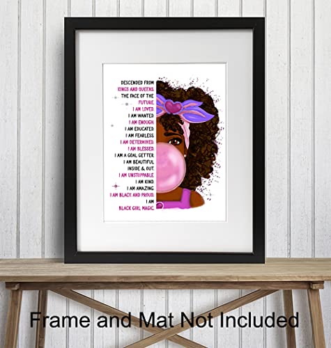 African American Girl Wall Art - Black Art - Inspirational Positive Quotes Wall Decor - Positive Affirmations Poster - Pink Little Girls Bedroom Decor - Toddler Girls Room Decor - Black Girl Magic