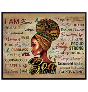 african american women positive affirmations – black wall art – religious christian gifts for african american girls – inspirational spiritual positive quotes sayings poster picture – god says you are