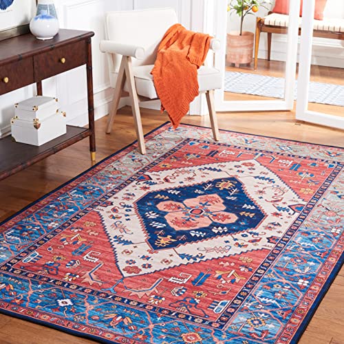 SAFAVIEH Tucson Collection Machine Washable Slip Resistant 5' x 8' Rust/Blue TSN133P Vintage Persian Medallion Living Room Dining Bedroom Area Rug