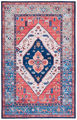 SAFAVIEH Tucson Collection Machine Washable Slip Resistant 5' x 8' Rust/Blue TSN133P Vintage Persian Medallion Living Room Dining Bedroom Area Rug