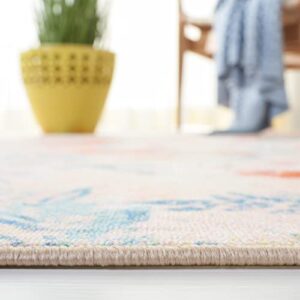 SAFAVIEH Paint Brush Collection Machine Washable Slip Resistant 4'4" x 6' Blue/Blush Pink PTB159M Floral Entryway Living Room Foyer Bedroom Accent Rug