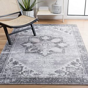 safavieh tucson collection machine washable slip resistant 4′ x 6′ grey/ivory tsn102f vintage persian medallion entryway living room foyer bedroom accent rug