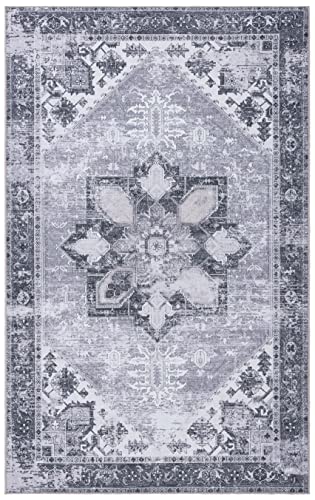 SAFAVIEH Tucson Collection Machine Washable Slip Resistant 4' x 6' Grey/Ivory TSN102F Vintage Persian Medallion Entryway Living Room Foyer Bedroom Accent Rug
