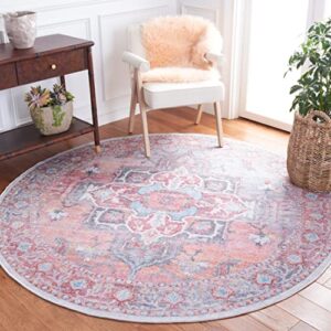 safavieh serapi collection machine washable 6’7″ round rust/ivory sep537p boho chic entryway foyer living room bedroom kitchen area rug
