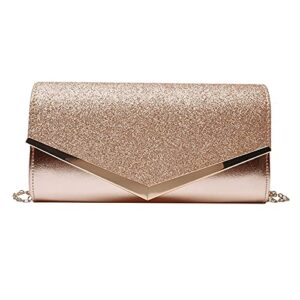 teanea glitter envelope clutch formal evening wedding handbag chain purse for women, rose gold