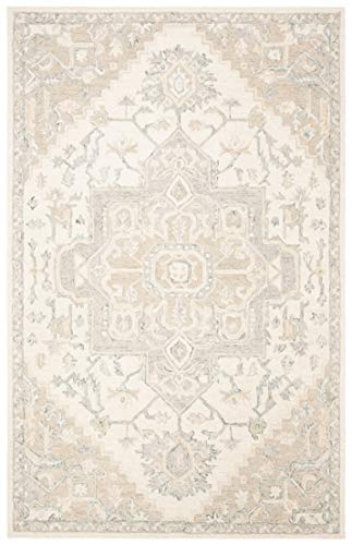 Safavieh Micro-Loop Collection 6' x 9' IvoryBeige MLP503B Handmade Shabby Chic Medallion Premium Wool Living Room Dining Bedroom Area Rug