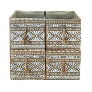 youliyouli foldable storage cubes [4-pack] jute fabric storage baskets decorative organizers cube square storage bins for home and office[11”x10.5”x10.5”][nature color]
