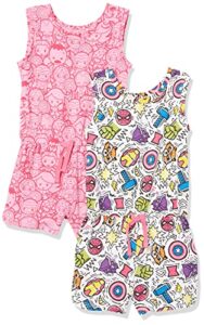 amazon essentials disney star wars | frozen | princess girls’ knit sleeveless rompers (previously spotted zebra), pack of 2, pink, marvel, small
