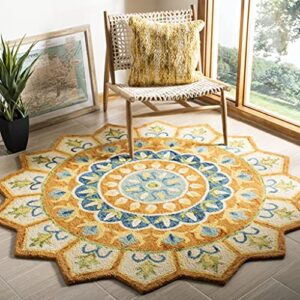 safavieh novelty collection 7′ round rust/ivory nov605p handmade floral premium wool entryway foyer living room bedroom kitchen area rug