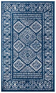 safavieh tulum collection 2′ x 4′ navy/ivory tul264n moroccan boho distressed non-shedding entryway living room foyer bedroom kitchen accent rug