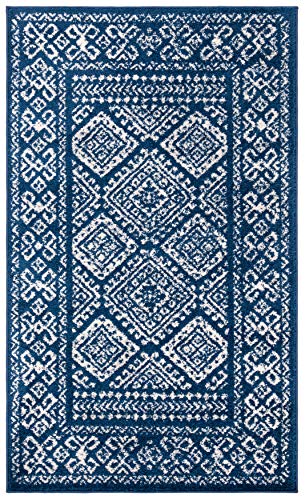 Safavieh Tulum Collection 2' x 4' Navy/Ivory TUL264N Moroccan Boho Distressed Non-Shedding Entryway Living Room Foyer Bedroom Kitchen Accent Rug