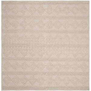 SAFAVIEH Natura Collection 7' Square Ivory NAT102C Handmade Moroccan Boho Tribal Wool & Cotton Living Room Dining Bedroom Area Rug