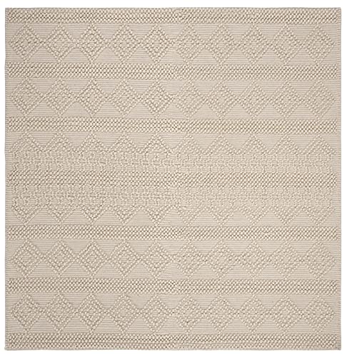 SAFAVIEH Natura Collection 7' Square Ivory NAT102C Handmade Moroccan Boho Tribal Wool & Cotton Living Room Dining Bedroom Area Rug