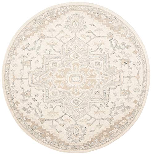 SAFAVIEH Micro-Loop Collection 9' Round IvoryBeige MLP503B Handmade Shabby Chic Medallion Premium Wool Entryway Foyer Living Room Bedroom Kitchen Area Rug