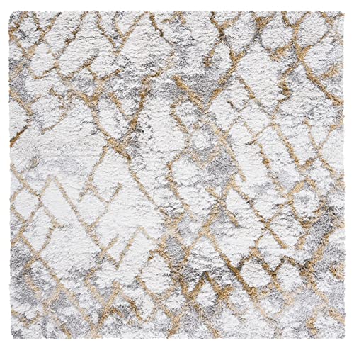 SAFAVIEH Horizon Shag Collection 6'7" Square Ivory/Gold HZN894D Modern Abstract Non-Shedding Living Room Dining Bedroom 2-inch Thick Area Rug