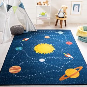 safavieh kids playhouse collection machine washable slip resistant 5’5″ x 7’7″ navy/gold kph253n outer space sun playroom nursery bedroom area rug