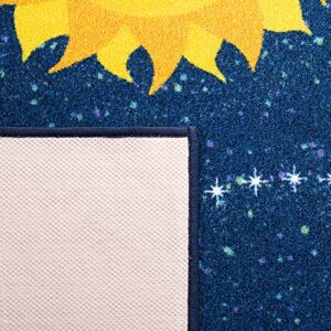 Safavieh Kids Playhouse Collection Machine Washable Slip Resistant 5'5" x 7'7" Navy/Gold KPH253N Outer Space Sun Playroom Nursery Bedroom Area Rug