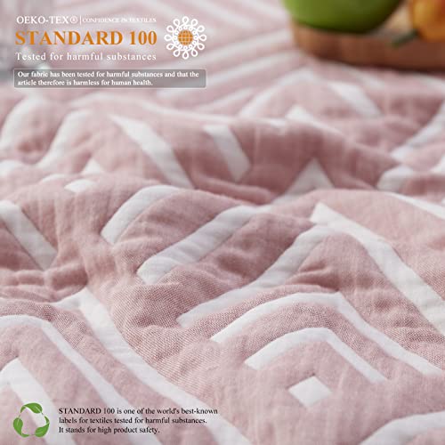 SE SOFTEXLY Muslin Throw Blanket Twin Size, 3-Layer 100% Cotton Blanket, Soft Blanket for Bed, Couch, Car, Lightweight Cooling Blanket Farmhouse and Home Decor (Tassels Pink,60X80)