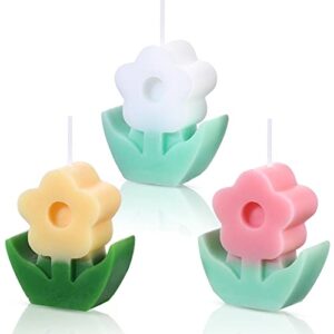 3 pcs flower shaped, aesthetic, cool, cute, danish pastel room decor paraffin soy funky scented candle bridal showers for gift wedding party favors (pink, white, yellow)