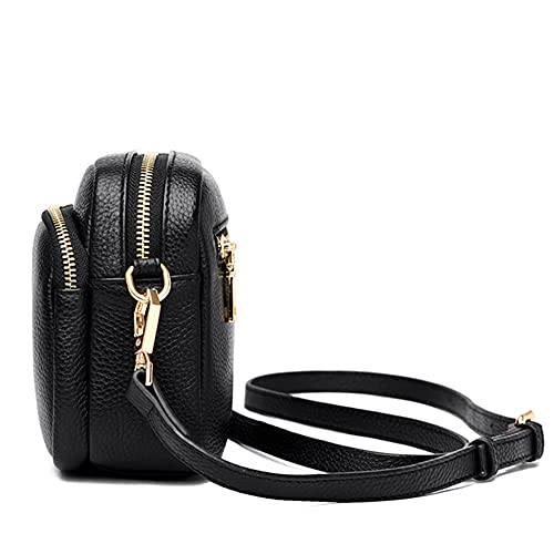 ROUROU Genuine Leather Shoulder Bag Multi Zip Pocket Crossbody Bag Retro Handbag Fashion Tote Bag Purse