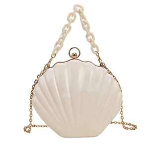 women seashell evening bag purse mermaid chain strap clutch handbag shoulder bag (marble-white)