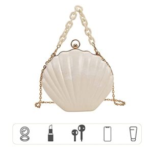 Women Seashell Evening Bag Purse Mermaid Chain Strap Clutch Handbag Shoulder Bag (Marble-White)