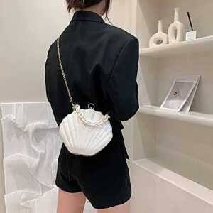 Women Seashell Evening Bag Purse Mermaid Chain Strap Clutch Handbag Shoulder Bag (Marble-White)