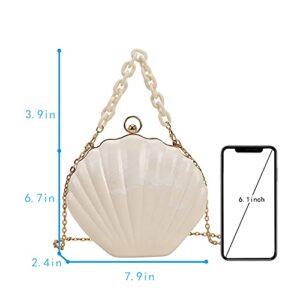 Women Seashell Evening Bag Purse Mermaid Chain Strap Clutch Handbag Shoulder Bag (Marble-White)