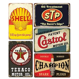 vintage metal tin signs retro garage signs for men wall decorations old car shop posters oil and gas station sign man cave decor 5 pces 8×12 inch