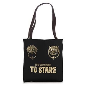 it’s very rude to stare labyrinth door knocker tote bag