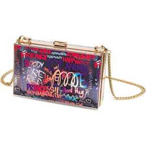 Ladies Purses Graffiti Cross Body Purse for Women Acrylic Clutch Trendy Clear Evening Bag for Wedding Cocktail Party Prom Blue