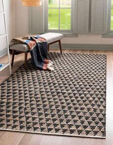 unique loom chindi jute collection geometric, bohemian, modern, triangles, casual area rug (4′ 0 x 6′ 0 rectangular, black/natural)