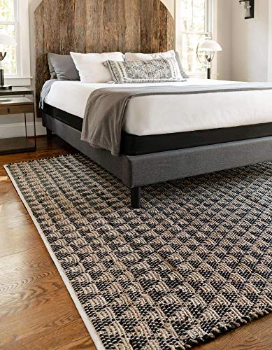 Unique Loom Chindi Jute Collection Geometric, Bohemian, Modern, Triangles, Casual Area Rug (4' 0 x 6' 0 Rectangular, Black/Natural)