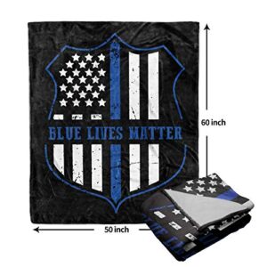 Granbey Blue Lives Matter Blankets 50 x 60 inche Support Police Badge USA American Flag Cozy Flannel Blanket Patriotic Blue Line American Police Blanket for Bedroom Sofa Throw Blanket for All Season
