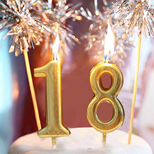 52Pcs Birthday Numeral Candles Set, FULANDL 20Pcs Number 0-9 Glitter Cake Topper Decoration with 32Pcs Long, Star, Heart Birthday Candles (Gold and Silver )