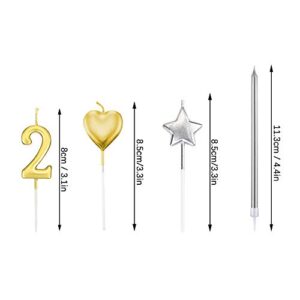 52Pcs Birthday Numeral Candles Set, FULANDL 20Pcs Number 0-9 Glitter Cake Topper Decoration with 32Pcs Long, Star, Heart Birthday Candles (Gold and Silver )