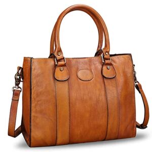 genuine leather satchel purses handbags for women top handle shoulder bags lady crossbody tote bags (brown)