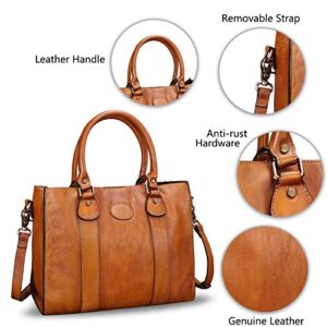 Genuine Leather Satchel Purses Handbags for Women Top Handle Shoulder Bags Lady Crossbody Tote Bags (Brown)