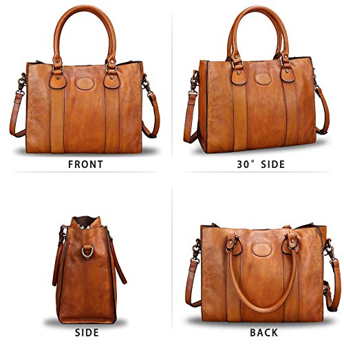 Genuine Leather Satchel Purses Handbags for Women Top Handle Shoulder Bags Lady Crossbody Tote Bags (Brown)