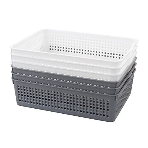 DynkoNA 6-Pack Plastic Shallow Basket trays, Paper Storage Trays