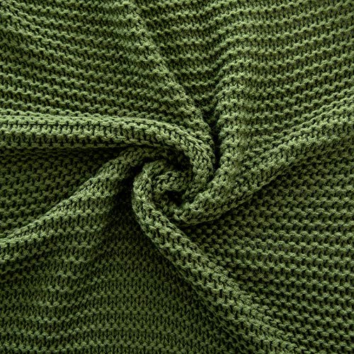 RUDONG M Knitted Throw Blanket with Fringe, Forest Green Knit Throw Blanket for Couch Bed Sofa 50" x 60"
