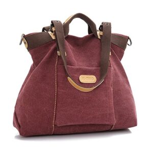 women canvas handbags hobo shoulder purse, large capacity tote crossbody bag satchel (purple)