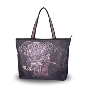 qmxo african ethnic elephant handbags and purse for women tote bag large capacity top handle shopper shoulder bag