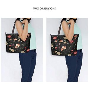 QMXO Floral Flower Rose Leaves Handbags and Purse for Women Tote Bag Large Capacity Top Handle Shopper Shoulder Bag