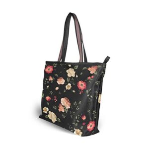 QMXO Floral Flower Rose Leaves Handbags and Purse for Women Tote Bag Large Capacity Top Handle Shopper Shoulder Bag