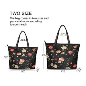 QMXO Floral Flower Rose Leaves Handbags and Purse for Women Tote Bag Large Capacity Top Handle Shopper Shoulder Bag