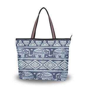 qmxo ethnic indian lotus elephant print handbags and purse for women tote bag large capacity top handle shopper shoulder bag