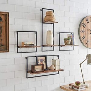 UKN Framed Wall Art 4-Piece Rustic Industrial Shelf Set Brown MDF Wood Finish Includes Hardware