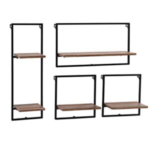 UKN Framed Wall Art 4-Piece Rustic Industrial Shelf Set Brown MDF Wood Finish Includes Hardware